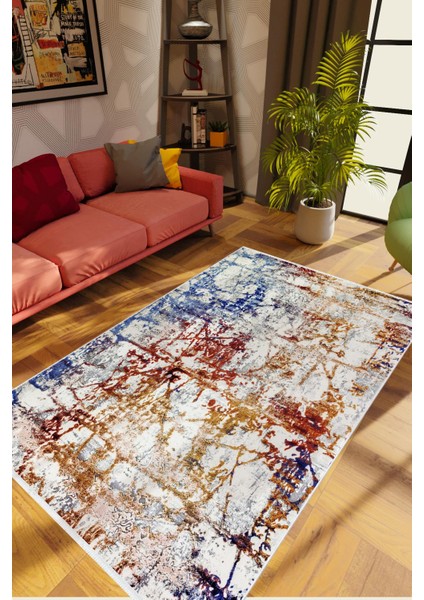 Salon Halısı Modern Eskitme Metalik Kaydırmaz Kesme Yıkanabilir Ince Halı Tüysüz Kilim