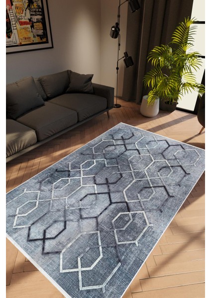 Salon Halısı Modern Geometrik Gümüş Gri Krem Kaydırmaz Kesme Yıkanabilir Ince Halı Tüysüz Kilim