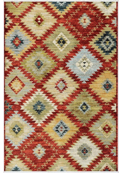 Salon Halısı Otantik Eskitme Patchwork Kırmızı Kaydırmaz Kesme Yıkanabilir Ince Halı Tüysüz Kilim