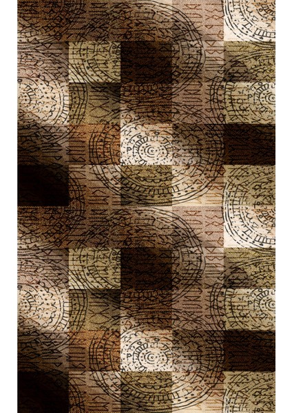 Modern Patchwork Kahverengi Dijital Baskı Halı Kaydırmaz Ince Yıkanabilir