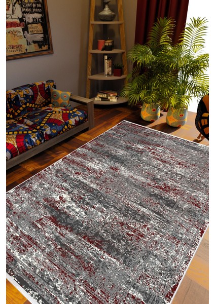 Salon Halısı Otantik Eskitme Gri Kaydırmaz Kesme Yıkanabilir Ince Halı Tüysüz Kilim