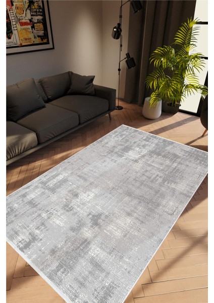 Salon Halısı Doku Eskitme Gri Kaydırmaz Kesme Yıkanabilir Ince Halı Tüysüz Kilim