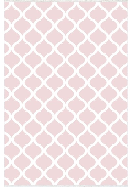 Salon Halısı Modern Geometrik Fas Pembe Beyaz Kaydırmaz Yıkanabilir Ince Halı Tüysüz Kilim fiyatları
