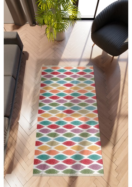 Modern Geometrik Karışık Renkli Dijital Baskı Halı Kaydırmaz Ince Yıkanabilir