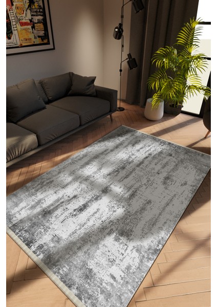 Modern Eskitme Gri Dijital Baskı Halı Kaydırmaz Ince Yıkanabilir