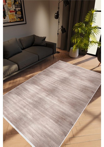 Salon Halısı Modern Eskitme Kahverengi Kaydırmaz Kesme Yıkanabilir Ince Halı Tüysüz Kilim