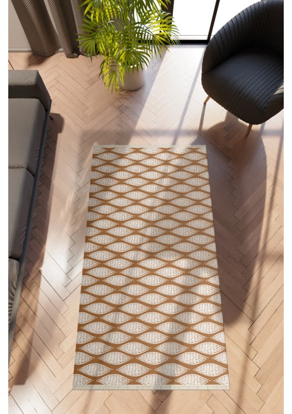 Modern Geometrik Kahverengi Dijital Baskı Halı Kaydırmaz Ince Yıkanabilir