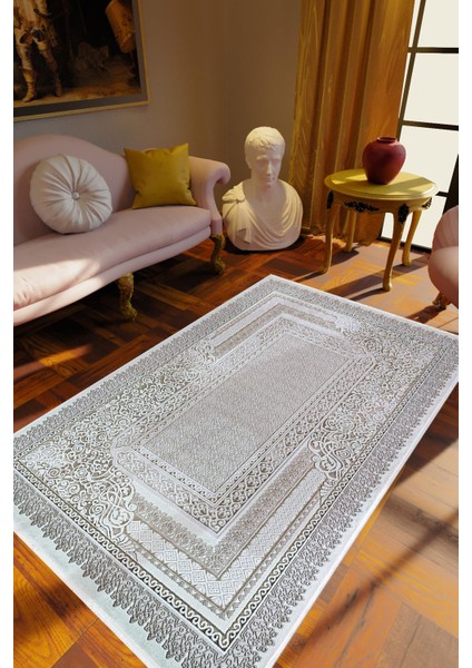 Salon Halısı Klasik Gri Kaydırmaz Kesme Yıkanabilir Ince Halı Tüysüz Kilim
