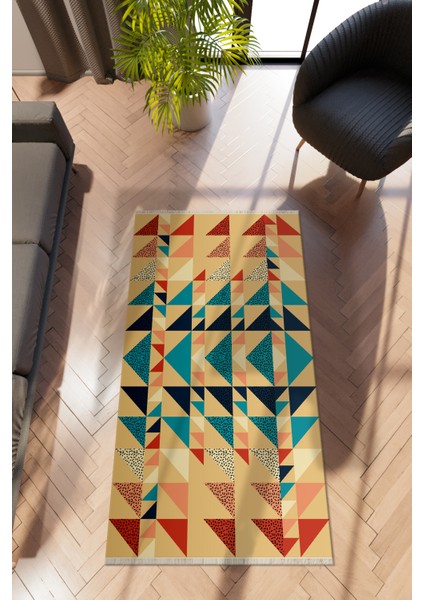 Modern Geometrik Karışık Renkli Dijital Baskı Halı Kaydırmaz Ince Yıkanabilir