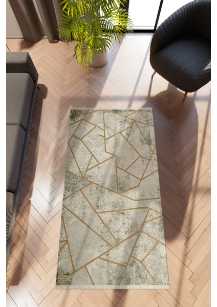 Modern Geometrik Krem Dijital Baskı Halı Kaydırmaz Ince Yıkanabilir