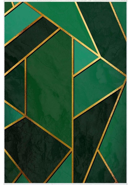 Salon Halısı Modern Geometrik Altın Yeşil Gold Kaydırmaz Kesme Yıkanabilir Ince Halı Tüysüz Kilim fiyatları