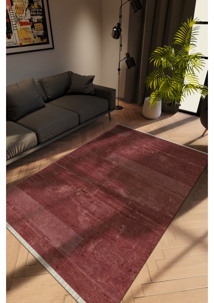 Modern Bordo Dijital Baskı Halı Kaydırmaz Ince Yıkanabilir