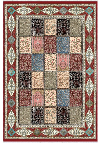 Kilim Desenli Otantik Eskitme Bordo Kaydırmaz Kesme Yıkanabilir Ince Halı