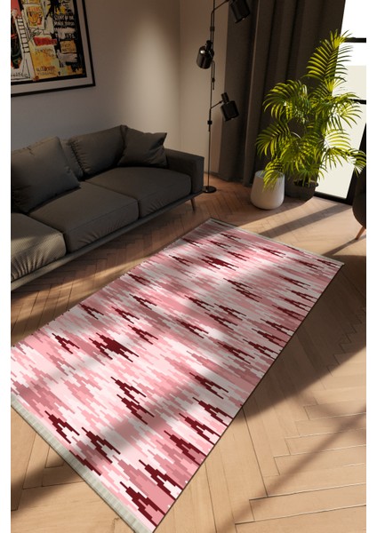 Modern Pembe Dijital Baskı Halı Kaydırmaz Ince Yıkanabilir