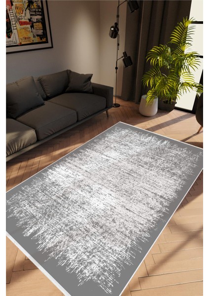 Salon Halısı Doku Eskitme Gri Kaydırmaz Kesme Yıkanabilir Ince Halı Tüysüz Kilim