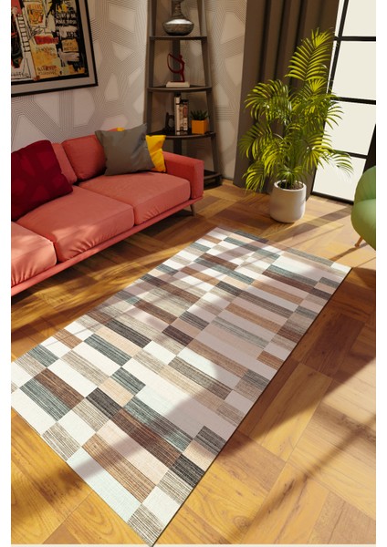 Modern Patchwork Karışık Renkli Dijital Baskı Halı Kaydırmaz Ince Yıkanabilir