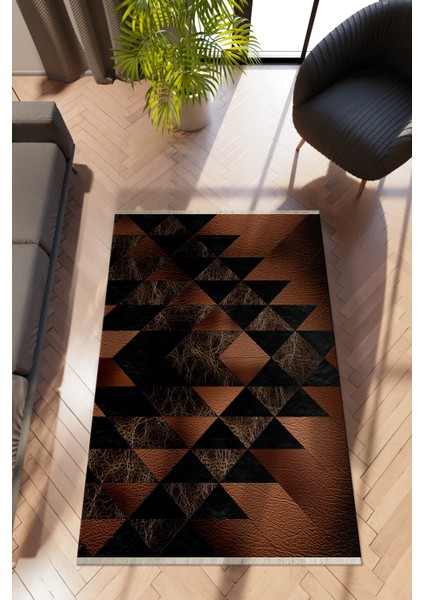 Modern Geometrik Kahve Dijital Baskı Halı Kaydırmaz Ince Yıkanabilir