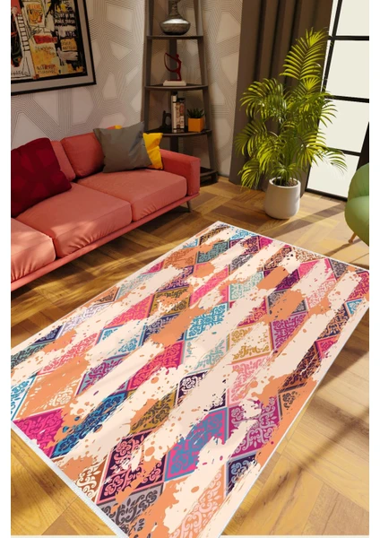 10 Post Online Salon Halısı Pastel Modern Pembe Kaydırmaz Kesme Yıkanabilir Ince Halı Tüysüz Kilim