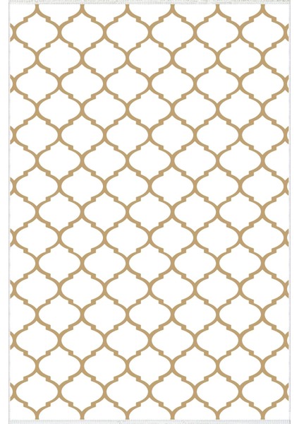 Modern Geometrik Kahverengi Beyaz Krem Kaydırmaz Kesme Yıkanabilir Ince Halı
