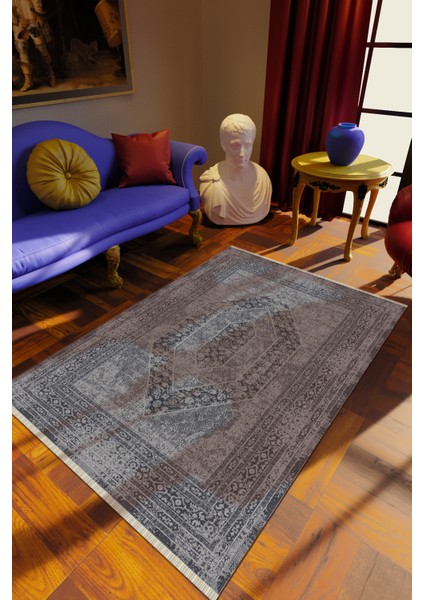 Klasik Eskitme Füme Dijital Baskı Halı Kaydırmaz Ince Yıkanabilir