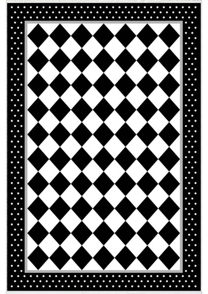 Modern Geometrik Siyah Beyaz Kaydırmaz Kesme Yıkanabilir Ince Halı