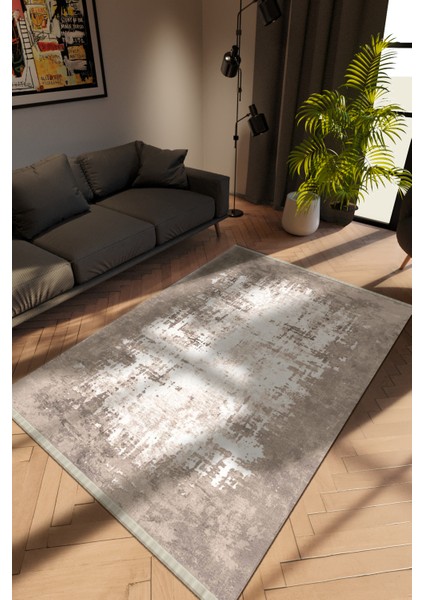 Modern Eskitme Gri Dijital Baskı Halı Kaydırmaz Ince Yıkanabilir