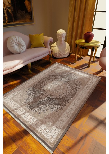 Klasik Vizon Dijital Baskı Halı Kaydırmaz Ince Yıkanabilir