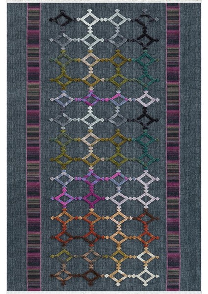 Salon Halısı Modern Geometrik Mor Gri Kaydırmaz Kesme Yıkanabilir Ince Halı Tüysüz Kilim