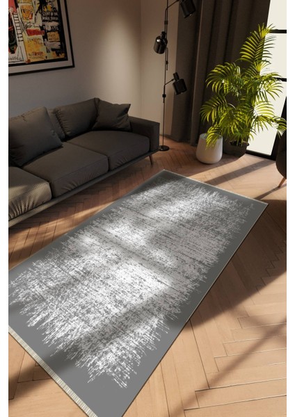 Modern Eskitme Gri Dijital Baskı Halı Kaydırmaz Ince Yıkanabilir