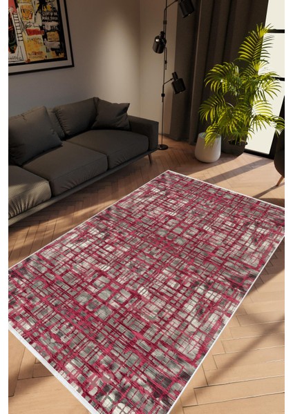 Salon Halısı Modern Eskitme Pembe Bordo Kahverengi Kaydırmaz Yıkanabilir Ince Halı Tüysüz Kilim