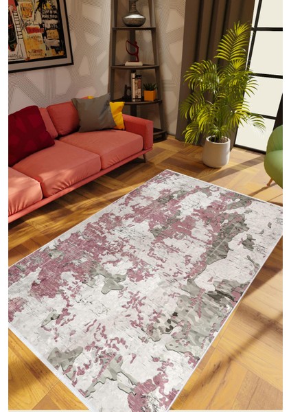 Salon Halısı Modern Eskitme Pembe Bordo Beyaz Gri Kaydırmaz Kesme Yıkanabilir Ince Halı Tüysüz Kilim