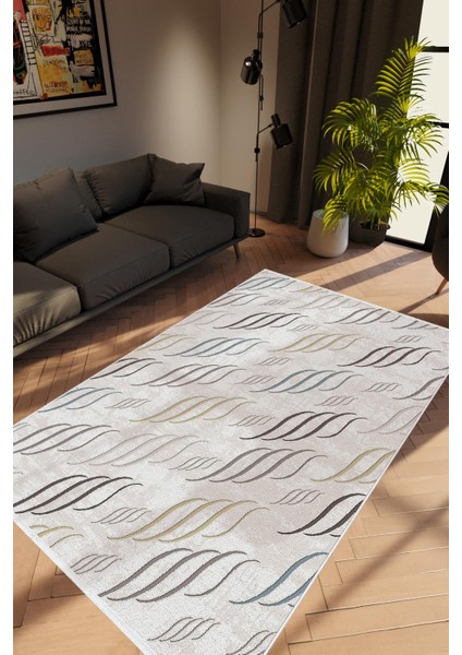 Salon Halısı Modern Eskitme Gri Kaydırmaz Kesme Yıkanabilir Ince Halı Tüysüz Kilim