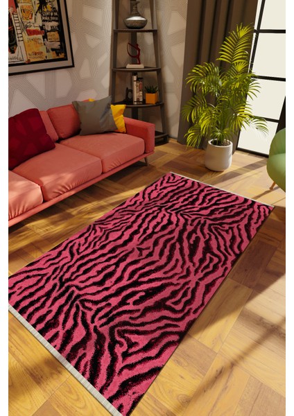 Modern Pembe Dijital Baskı Halı Kaydırmaz Ince Yıkanabilir