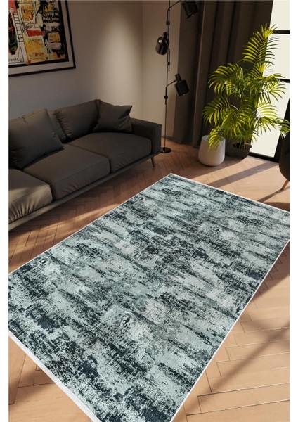 Salon Halısı Doku Eskitme Gri Siyah Kaydırmaz Kesme Yıkanabilir Ince Halı Tüysüz Kilim