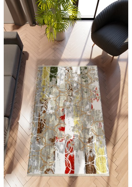 Modern Geometrik Karışık Renkli Dijital Baskı Halı Kaydırmaz Ince Yıkanabilir