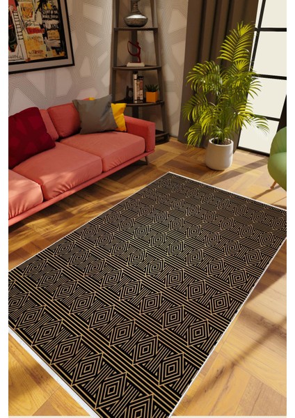 Salon Halısı Otantik Eskitme Kahverengi Gold Kaydırmaz Kesme Yıkanabilir Ince Halı Tüysüz Kilim