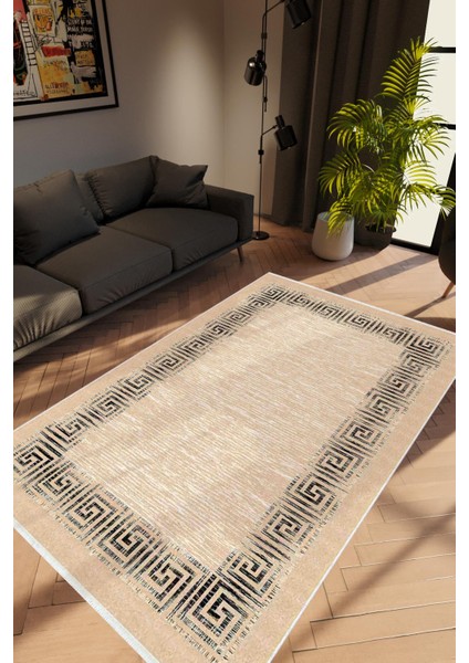 Salon Halısı Modern Klasik Kahverengi Kaydırmaz Kesme Yıkanabilir Ince Halı Tüysüz Kilim