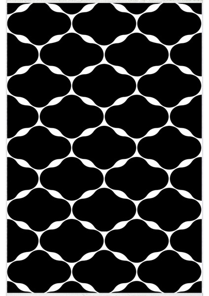 Modern Geometrik Siyah Beyaz Kaydırmaz Kesme Yıkanabilir Ince Halı