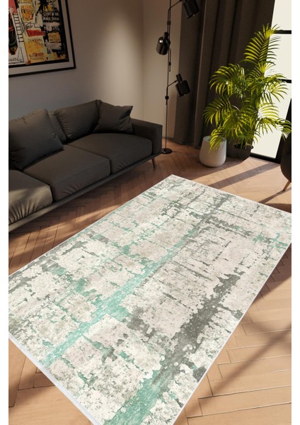 Salon Halısı Modern Eskitme Gri Kaydırmaz Kesme Yıkanabilir Ince Halı Tüysüz Kilim