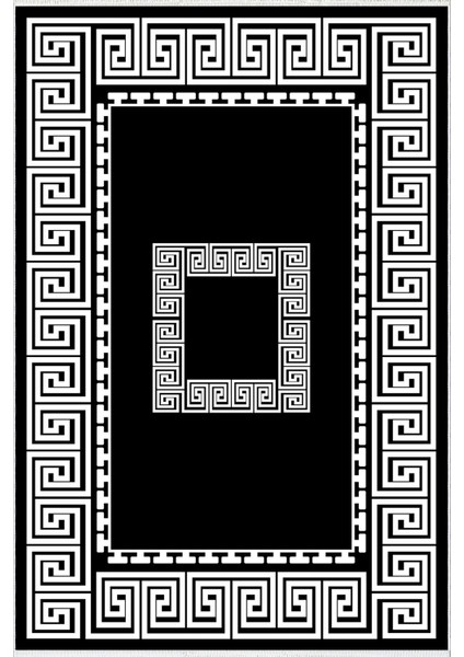 Salon Halısı Klasik Siyah Kaydırmaz Kesme Yıkanabilir Ince Halı Tüysüz Kilim