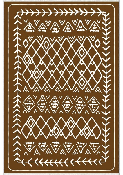 Salon Halısı Otantik Eskitme Kahverengi Beyaz Kaydırmaz Kesme Yıkanabilir Ince Halı Tüysüz Kilim