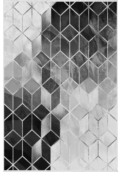 Salon Halısı Eskitme Geometrik Gri Siyah Kaydırmaz Kesme Yıkanabilir Ince Halı Tüysüz Kilim fiyatları