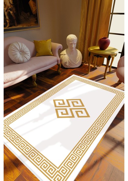 Salon Halısı Klasik Bej Ekru Kahverengi Kaydırmaz Kesme Yıkanabilir Ince Halı Tüysüz Kilim