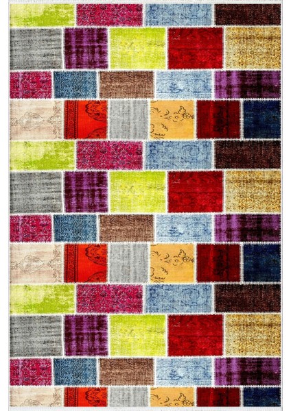 Salon Halısı Modern Patchwork Bej Kaydırmaz Kesme Yıkanabilir Ince Halı Tüysüz Kilim