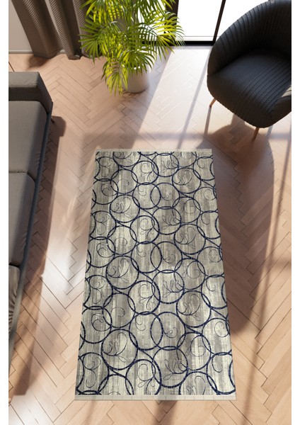 Modern Geometrik Gri Dijital Baskı Halı Kaydırmaz Ince Yıkanabilir