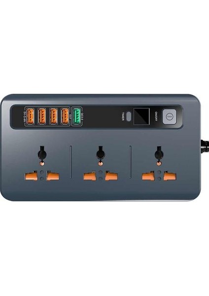 RL-316D Akıllı Priz Akım Korumalı 1,9mt Kablo Üniversal 5 USB 5V-3.4A Qc 3.0 Digital Ekran