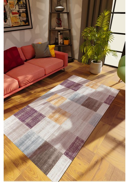 Modern Patchwork Karışık Renkli Dijital Baskı Halı Kaydırmaz Ince Yıkanabilir