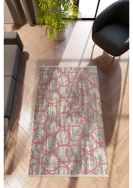Modern Geometrik Gri Dijital Baskı Halı Kaydırmaz Ince Yıkanabilir