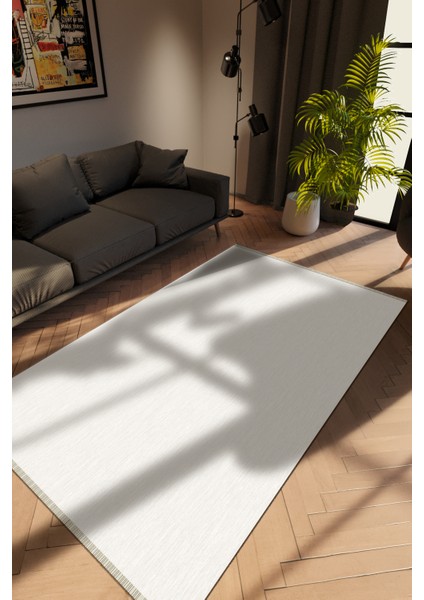 Modern Açık Gri Dijital Baskı Halı Kaydırmaz Ince Yıkanabilir