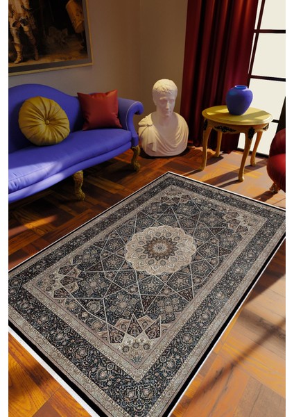 Salon Halısı Klasik Eskitme Gri Kaydırmaz Kesme Yıkanabilir Ince Halı Tüysüz Kilim